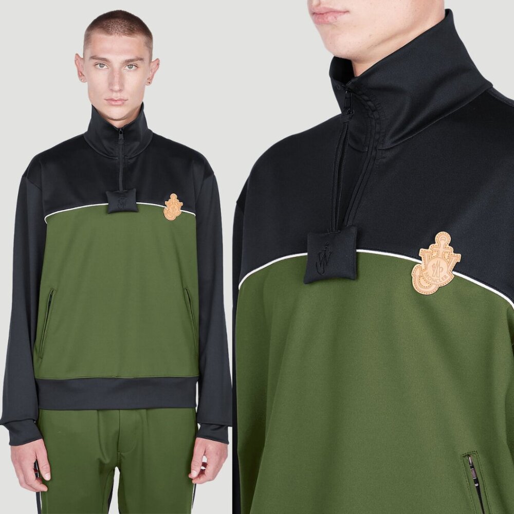 NWT Moncler X JW Anderson Zip Up Cardigan Sweater XL Colorblock Green Jersey